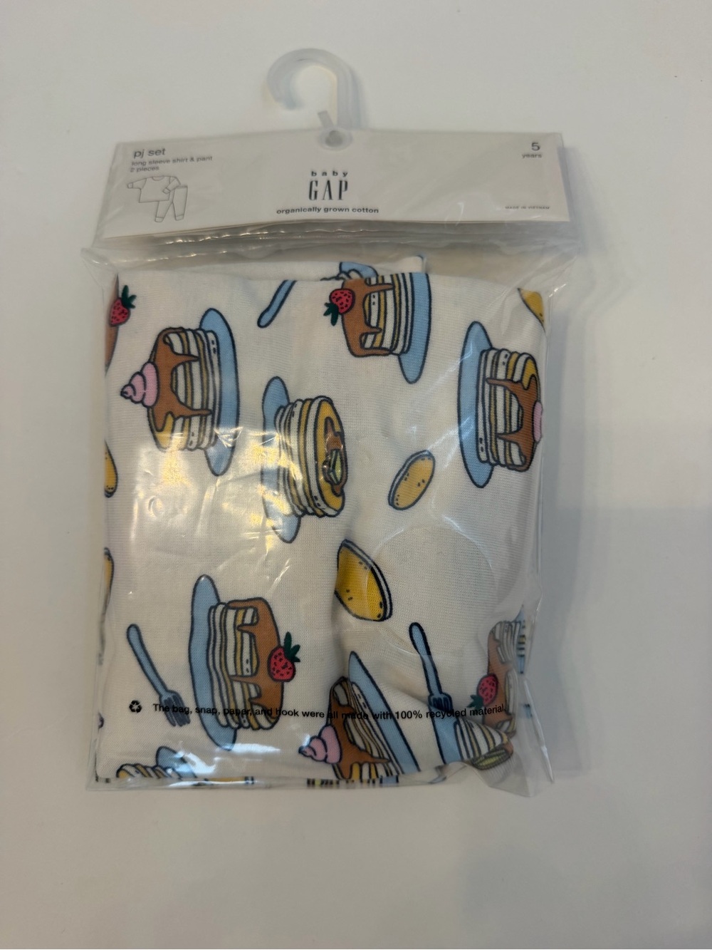 NWT GAP White Pancake & Fruit Print Kids Pajama Set size 5